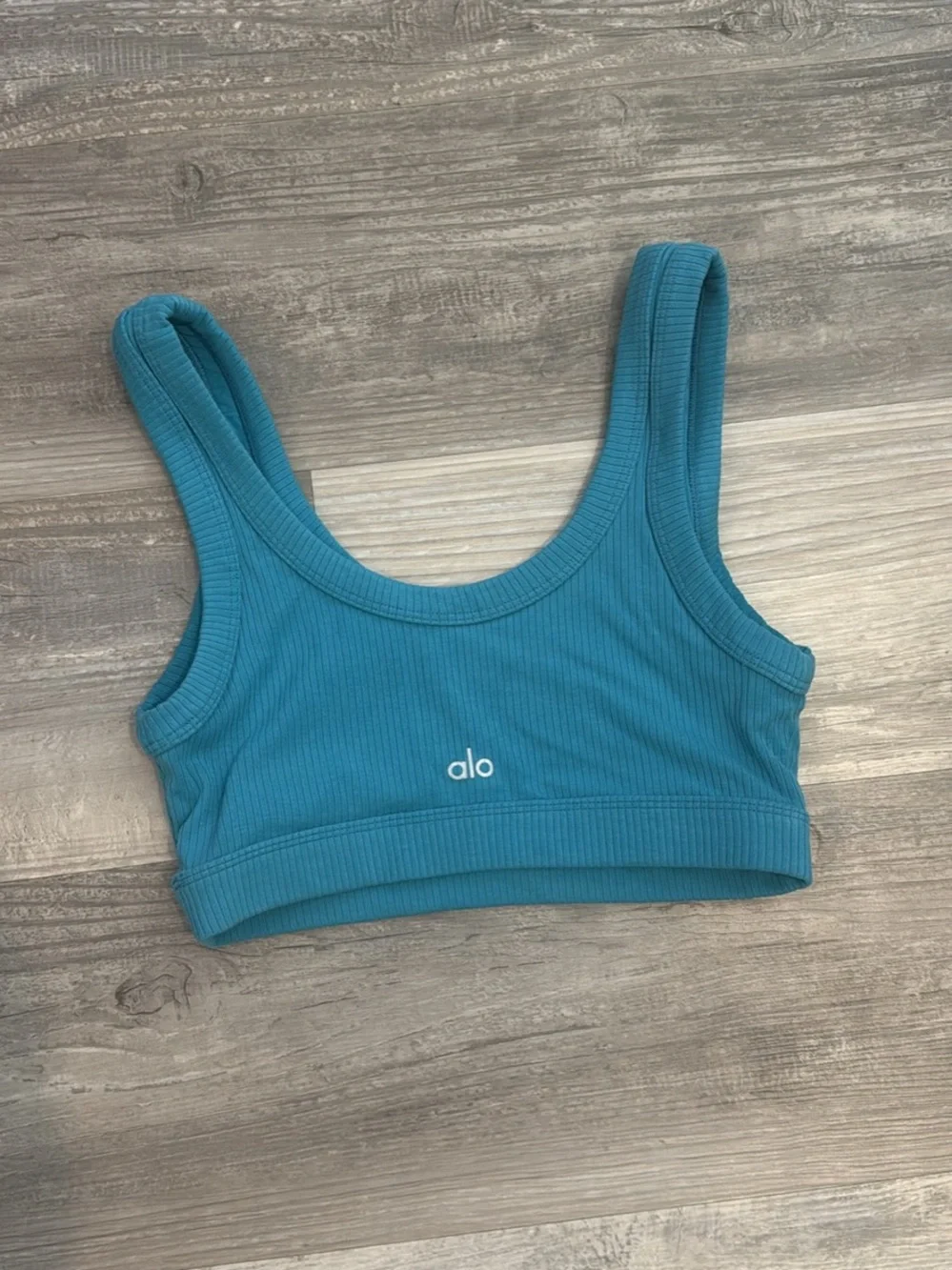ALO Yoga Teal Ribbed Tank Sports Bra
